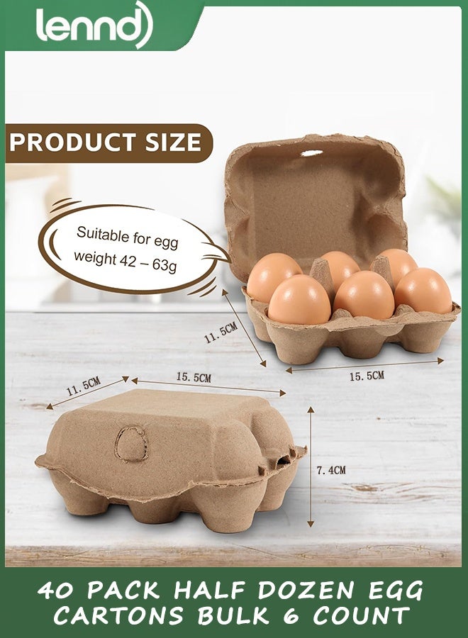 LENND 40 Pack Half Dozen Egg Cartons Bulk 6 Count, Empty Natural Paper Pulp Egg Cartons Reusable, Strong Sturdy Design Made from Natural Cardboard. - Image 2